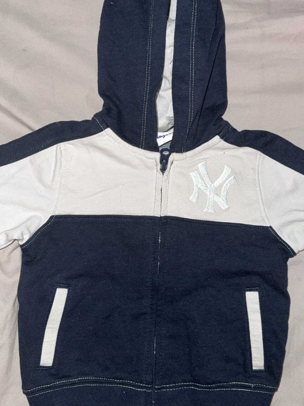 MLB Navy and Cream Hooded Zip Sweatshirt with NY Logo